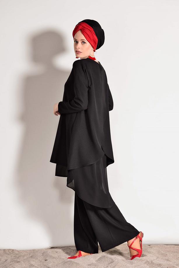 Vêtements hijab  CHIFFON DETAILED BOOTH SUIT WITH PANTS 3303  - TRENDTESETTÜR