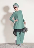 Vêtements hijab VERT COSTUME EN MOUSSELINE DÉTAILLÉ AVEC PANTALON 3303