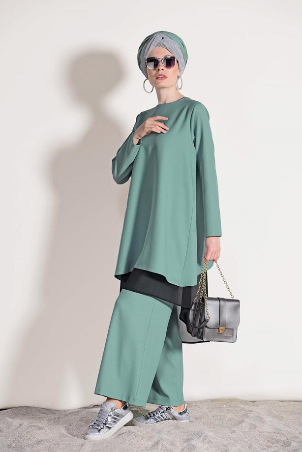 Vêtements hijab  CHIFFON DETAILED BOOTH SUIT WITH PANTS 3303  - TRENDTESETTÜR
