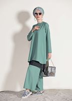 Vêtements hijab VERT COSTUME EN MOUSSELINE DÉTAILLÉ AVEC PANTALON 3303