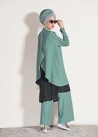 Vêtements hijab VERT COSTUME EN MOUSSELINE DÉTAILLÉ AVEC PANTALON 3303