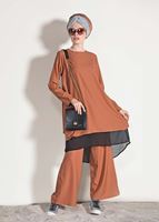 Vêtements hijab ROSE COSTUME EN MOUSSELINE DÉTAILLÉ AVEC PANTALON 3303