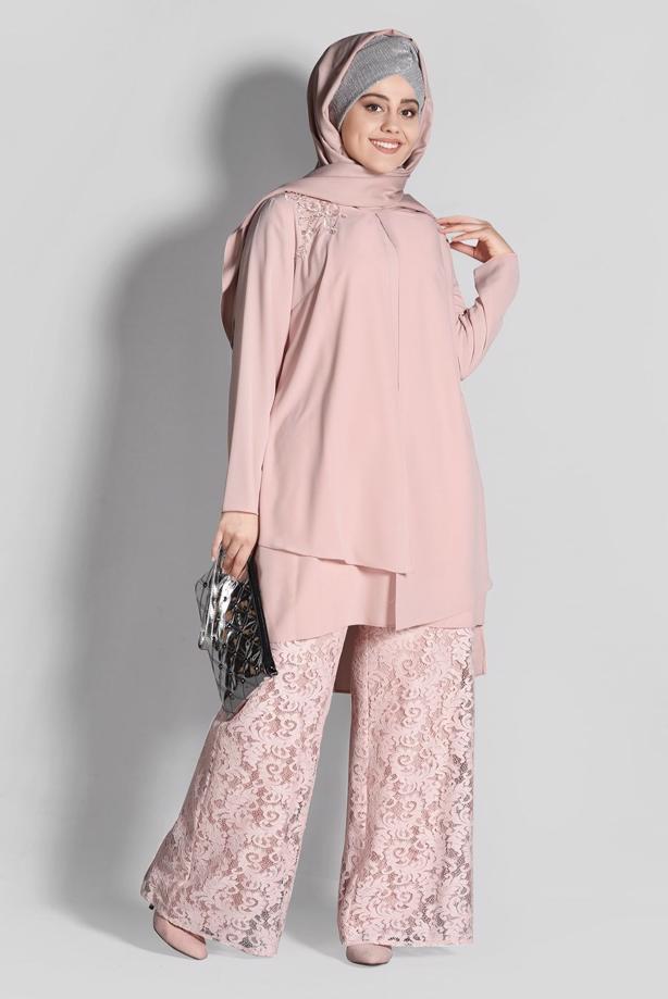 Tesettür giyim PUDRA T 3364P New Loren 2′li Pant. Takım-Alv Fashion - TRENDTESETTÜR