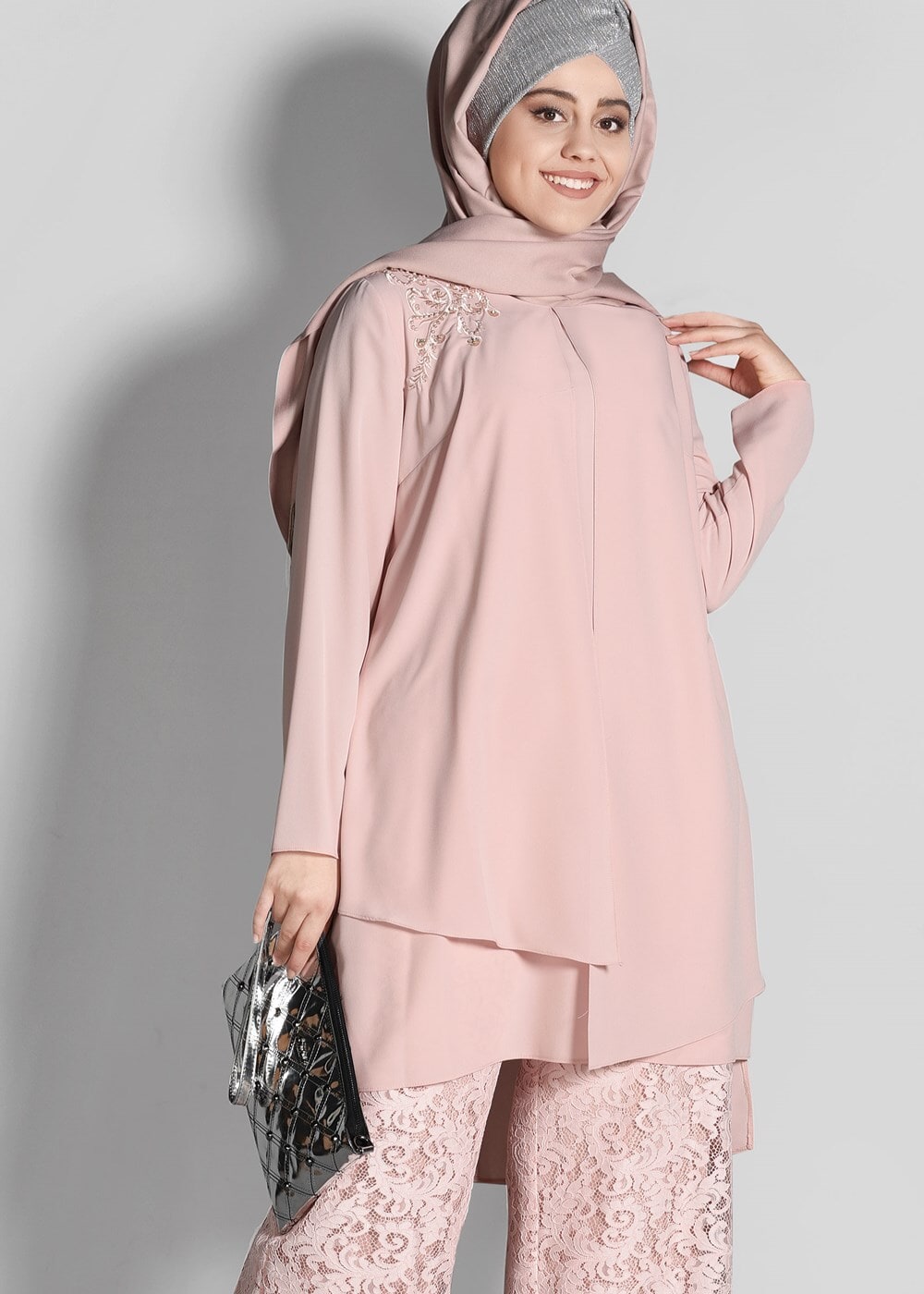 Tesettür giyim PUDRA T 3364P New Loren 2′li Pant. Takım-Alv Fashion