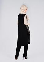 Tesettür giyim SİYAH YELEĞİ DANTEL DETAYLI 3&prime;LÜ PANTOLONLU TAKIM 3382