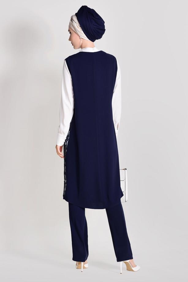 Vêtements hijab  Lace Vest Detailed Triple Pants Suit  T 3382 - TRENDTESETTÜR