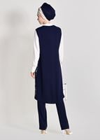 Tesettür giyim LACİVERT YELEĞİ DANTEL DETAYLI 3&prime;LÜ PANTOLONLU TAKIM 3382