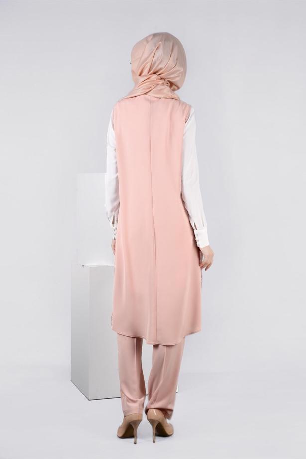 Vêtements hijab  Lace Vest Detailed Triple Pants Suit  T 3382 - TRENDTESETTÜR