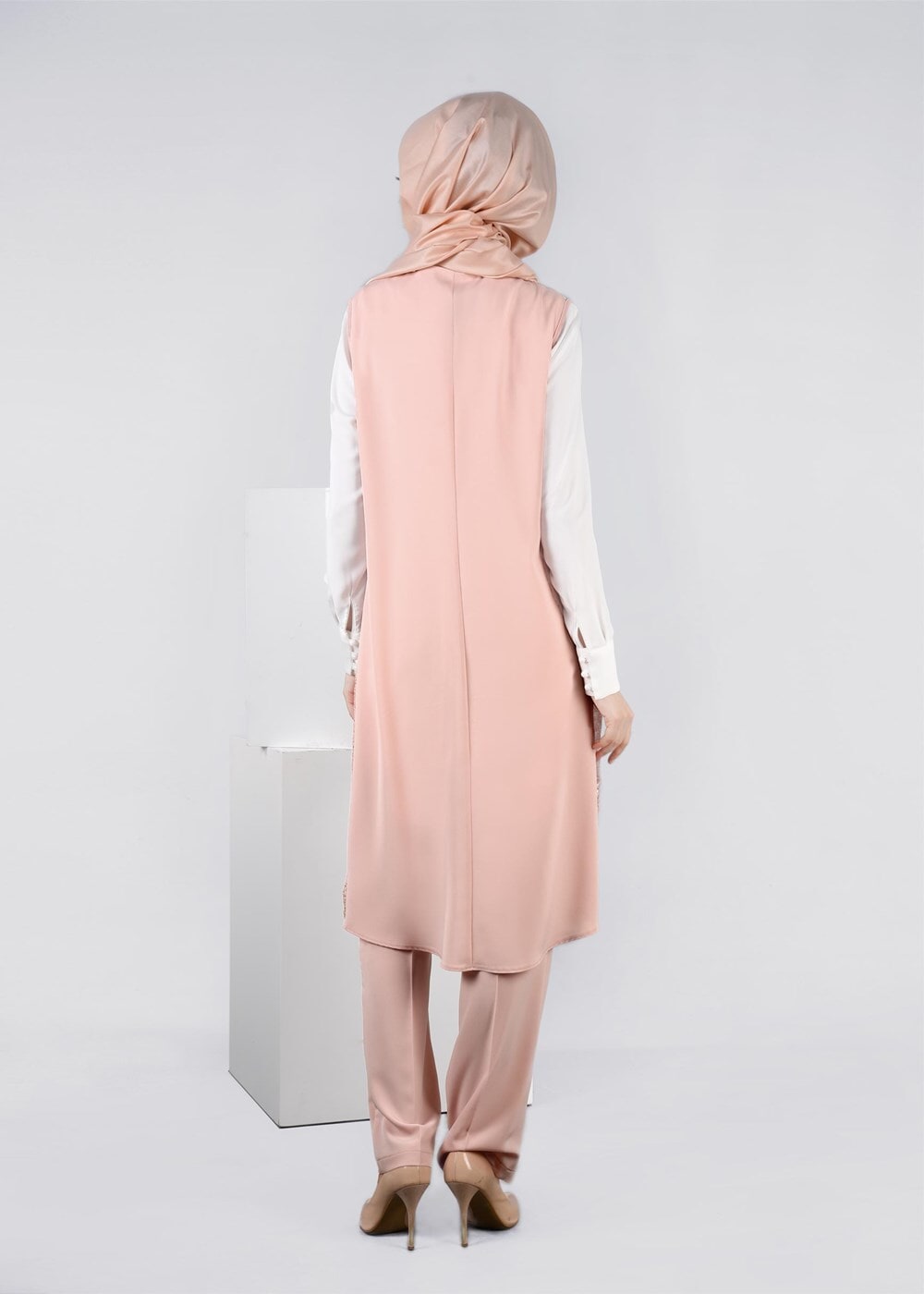 Hijab clothing POWDER Lace Vest Detailed Triple Pants Suit  T 3382