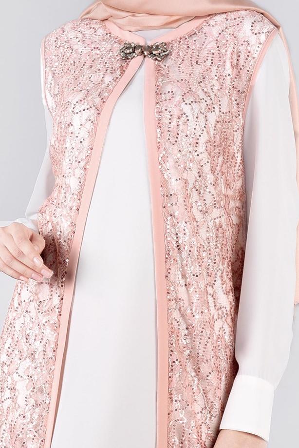 Vêtements hijab  Lace Vest Detailed Triple Pants Suit  T 3382 - TRENDTESETTÜR