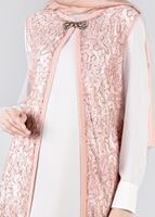 Hijab clothing POWDER Lace Vest Detailed Triple Pants Suit  T 3382