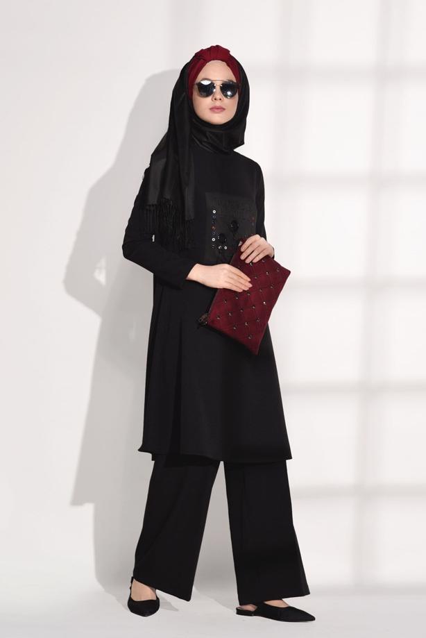 Vêtements hijab  CREST DETAILED SUIT WITH PANTS 4825   - TRENDTESETTÜR