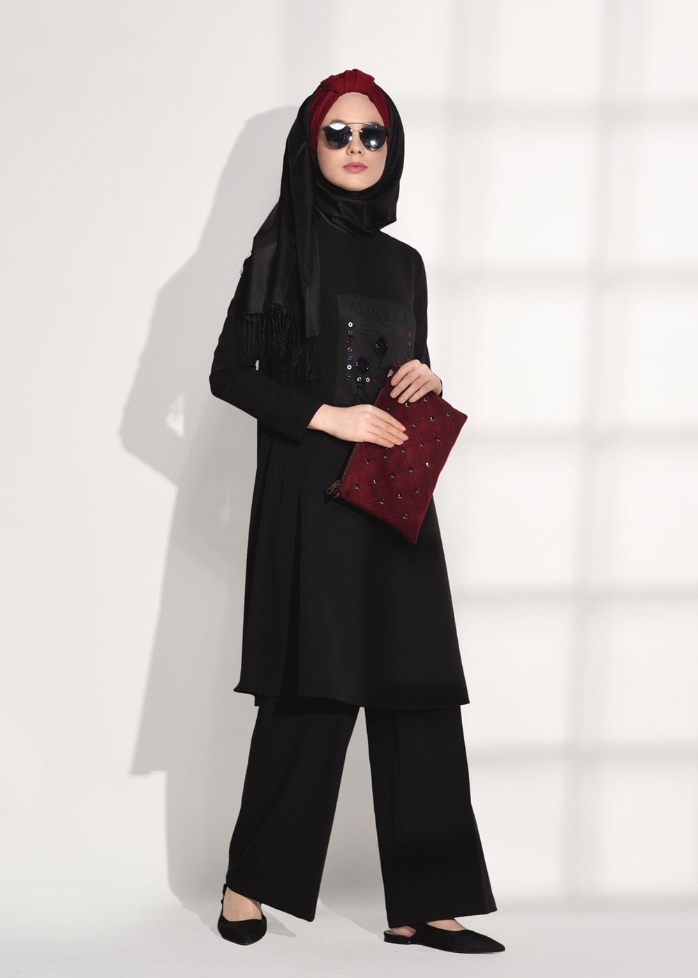 Vêtements hijab NOIR COSTUME DÉTAILLÉ AVEC PANTALON 4825