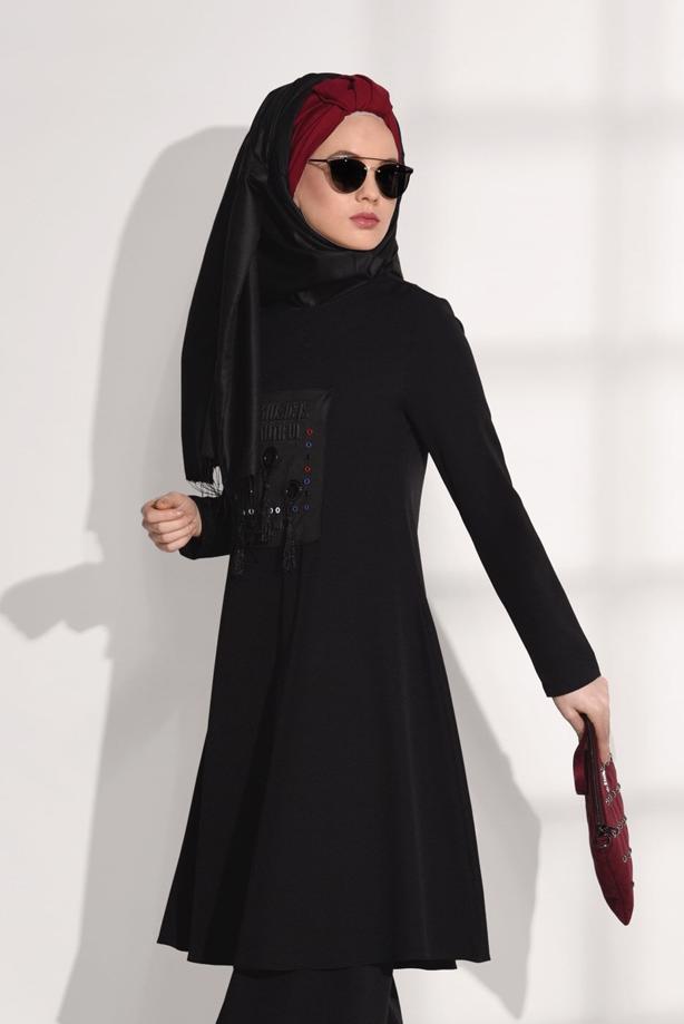 Vêtements hijab  CREST DETAILED SUIT WITH PANTS 4825   - TRENDTESETTÜR