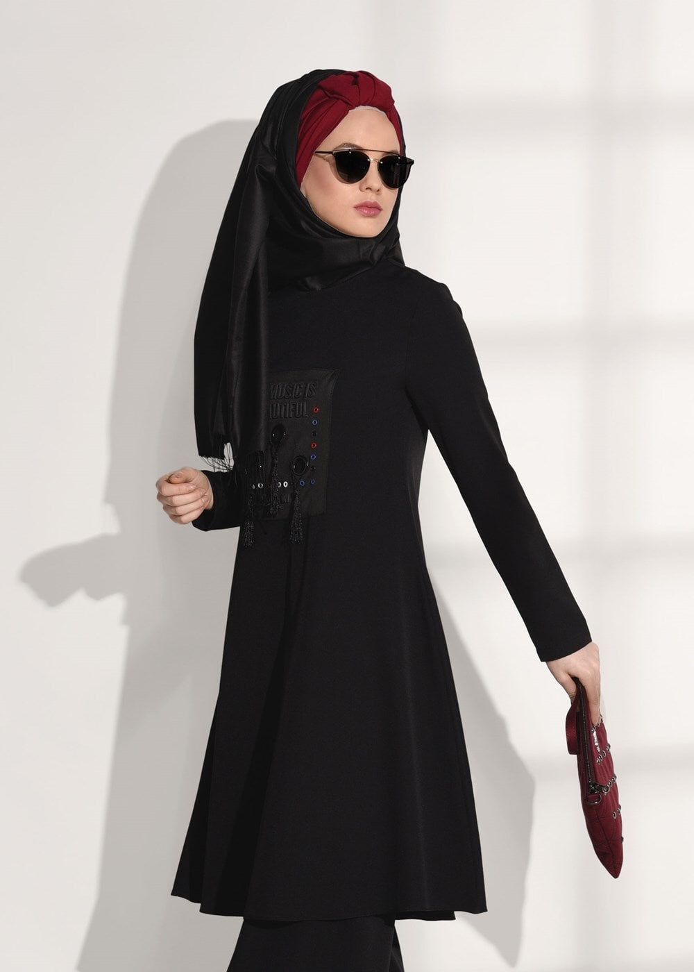 Vêtements hijab NOIR COSTUME DÉTAILLÉ AVEC PANTALON 4825