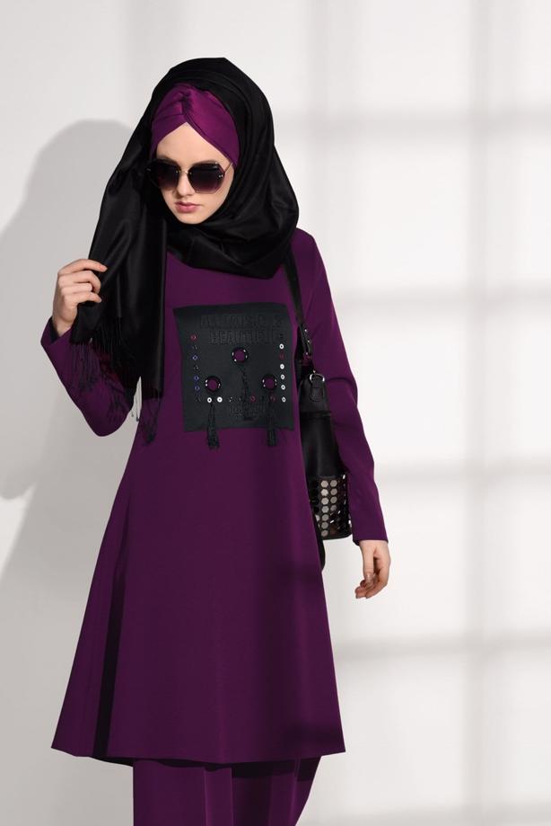 Vêtements hijab  CREST DETAILED SUIT WITH PANTS 4825   - TRENDTESETTÜR