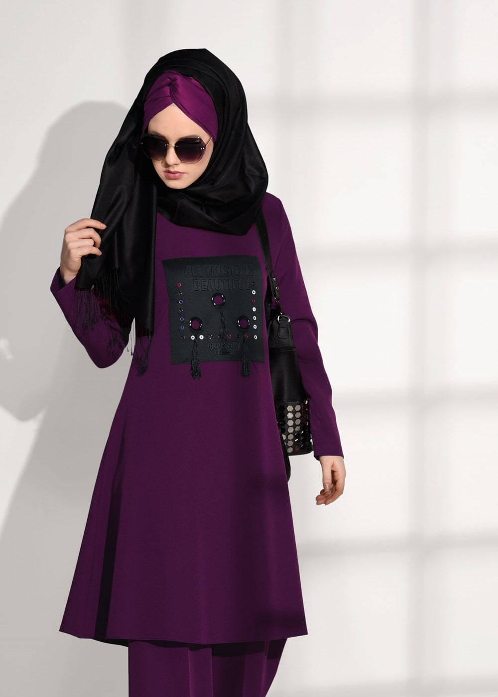 Hijab clothing PURPLE CREST DETAILED SUIT WITH PANTS 4825  