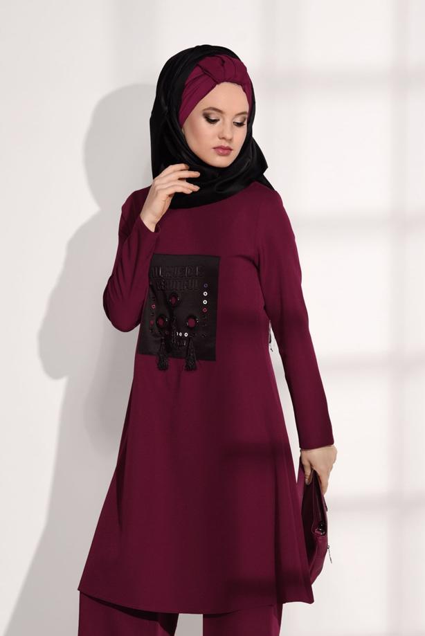 Vêtements hijab  CREST DETAILED SUIT WITH PANTS 4825   - TRENDTESETTÜR