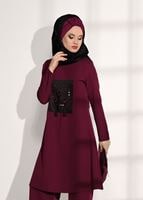 Hijab clothing CLARET RED CREST DETAILED SUIT WITH PANTS 4825  