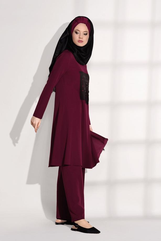 Vêtements hijab  CREST DETAILED SUIT WITH PANTS 4825   - TRENDTESETTÜR