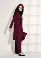 Hijab clothing CLARET RED CREST DETAILED SUIT WITH PANTS 4825  