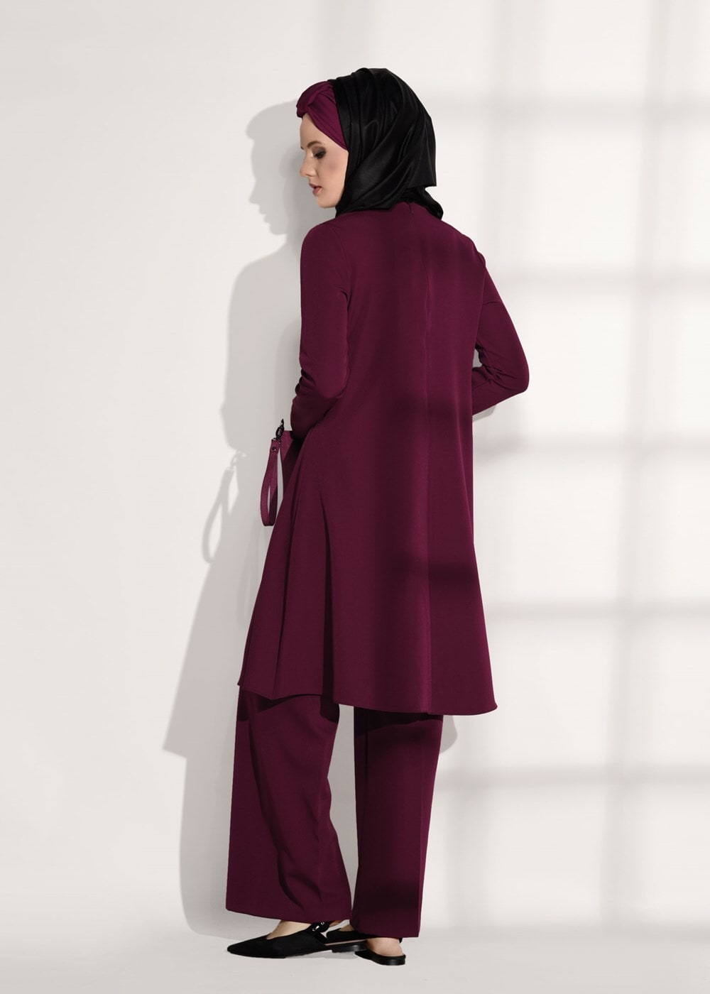 Hijab clothing CLARET RED CREST DETAILED SUIT WITH PANTS 4825  