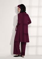 Hijab clothing CLARET RED CREST DETAILED SUIT WITH PANTS 4825  