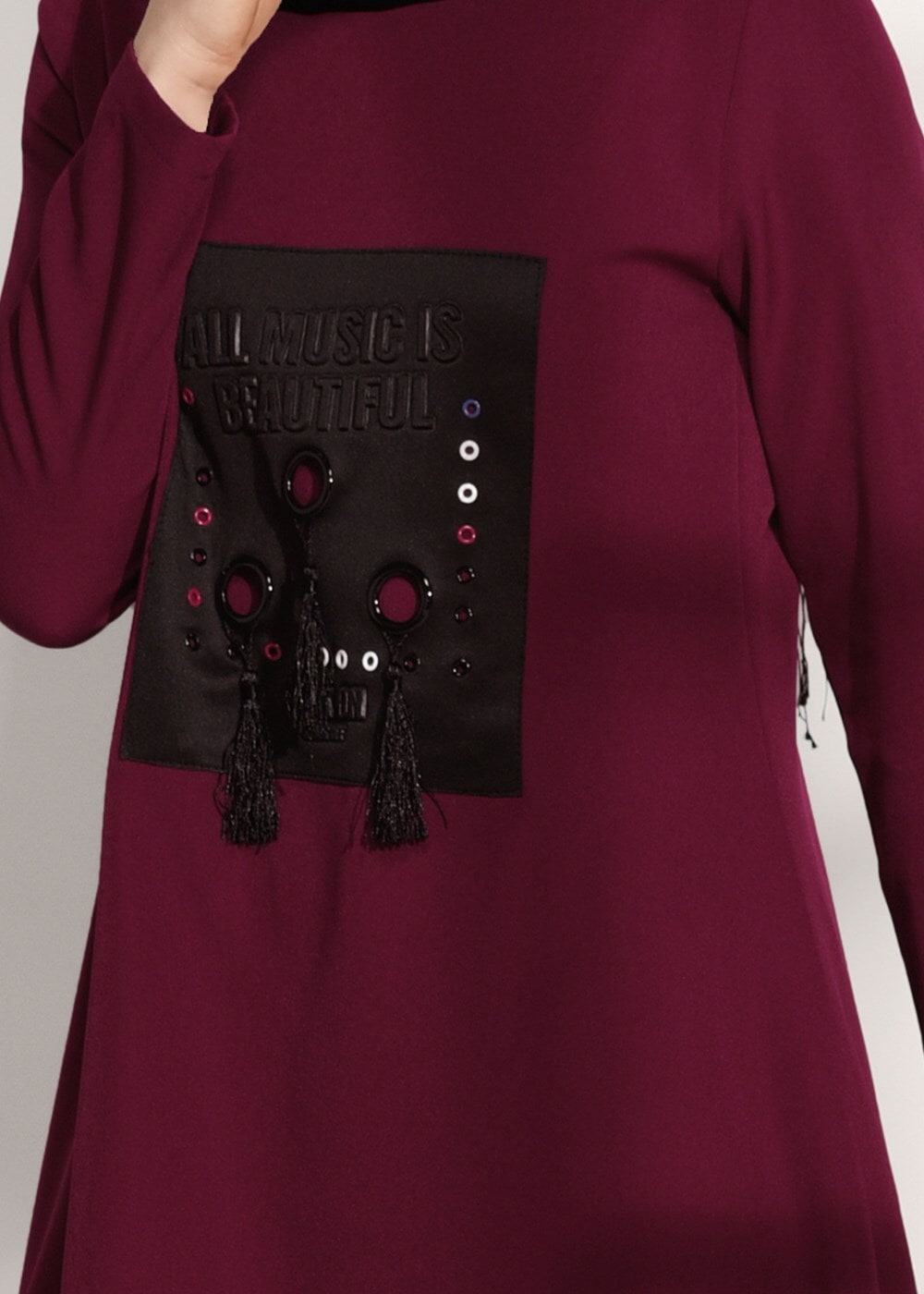 Hijab clothing CLARET RED CREST DETAILED SUIT WITH PANTS 4825  