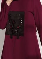 Hijab clothing CLARET RED CREST DETAILED SUIT WITH PANTS 4825  