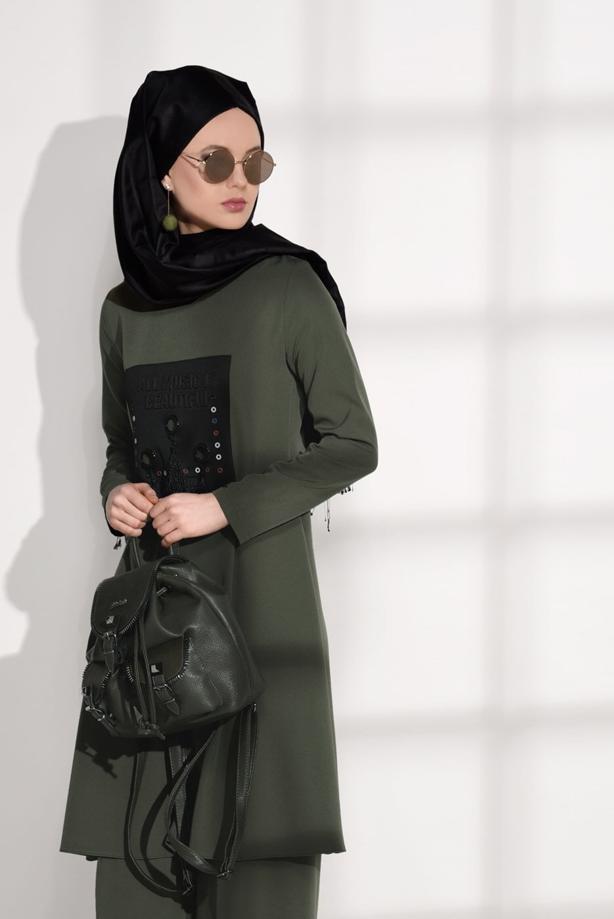 Vêtements hijab  CREST DETAILED SUIT WITH PANTS 4825   - TRENDTESETTÜR