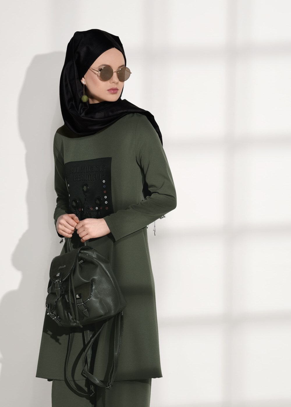 Vêtements hijab KAKI COSTUME DÉTAILLÉ AVEC PANTALON 4825