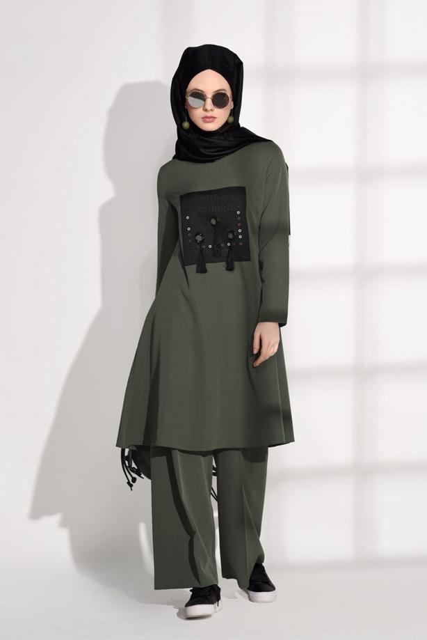 Vêtements hijab  CREST DETAILED SUIT WITH PANTS 4825   - TRENDTESETTÜR
