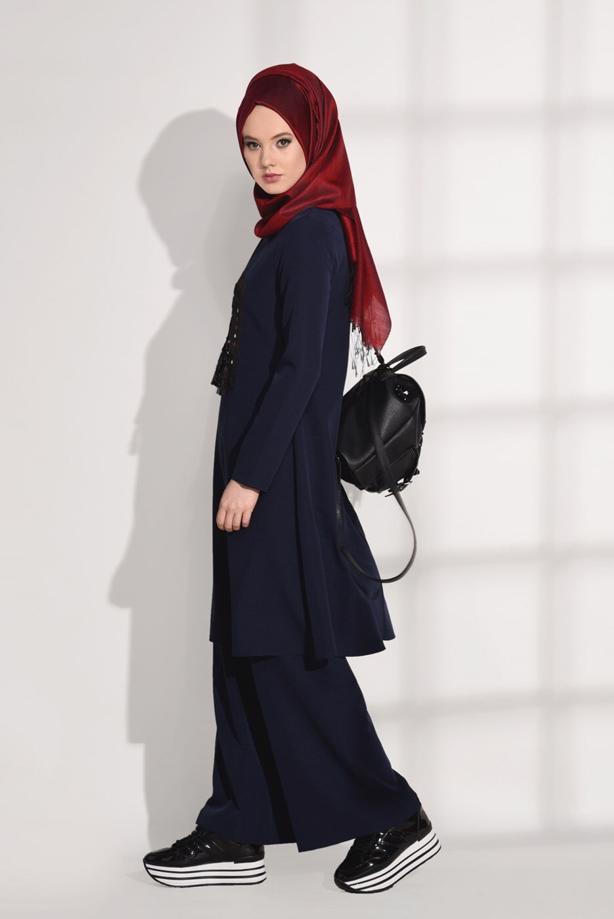Vêtements hijab  CREST DETAILED SUIT WITH PANTS 4825   - TRENDTESETTÜR