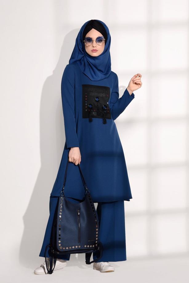 Vêtements hijab  CREST DETAILED SUIT WITH PANTS 4825   - TRENDTESETTÜR