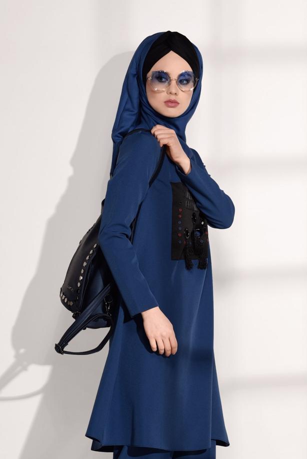 Vêtements hijab  CREST DETAILED SUIT WITH PANTS 4825   - TRENDTESETTÜR