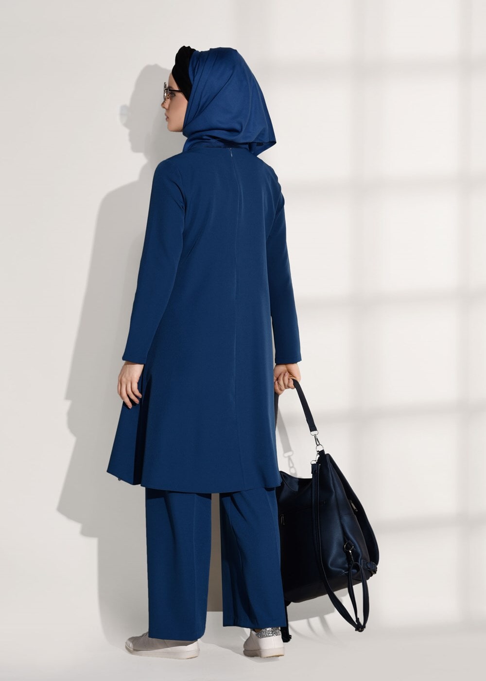 Hijab clothing NAVY BLUE CREST DETAILED SUIT WITH PANTS 4825  