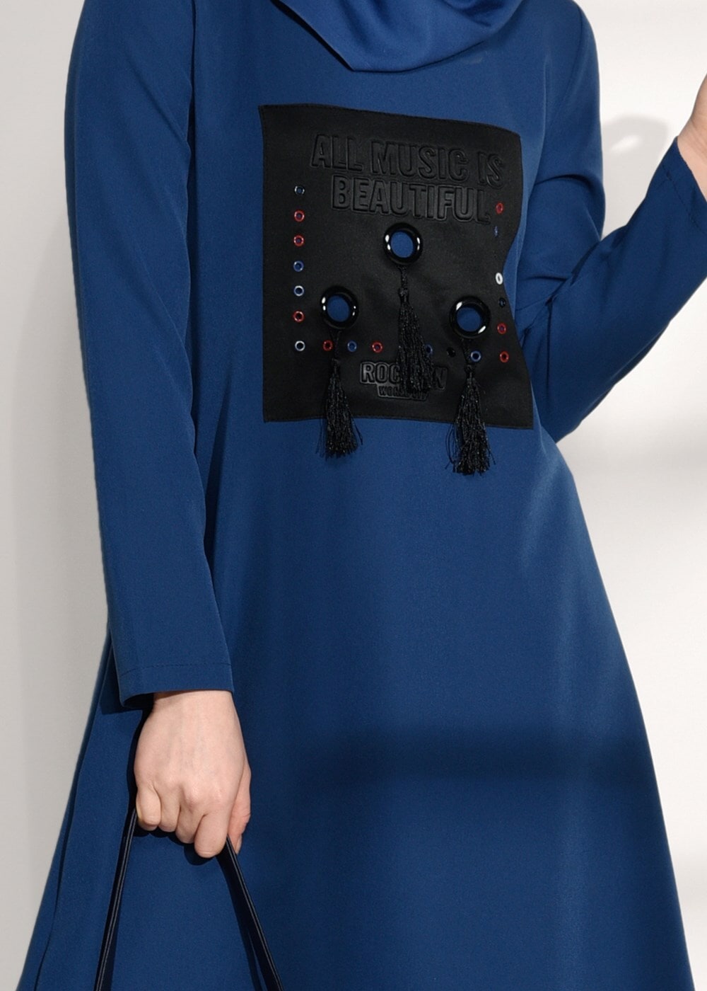 Hijab clothing NAVY BLUE CREST DETAILED SUIT WITH PANTS 4825  