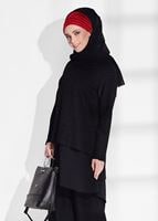 Tesettür giyim SİYAH T 4964 Mısra-Sim Detaylı Pantolonlu Takım