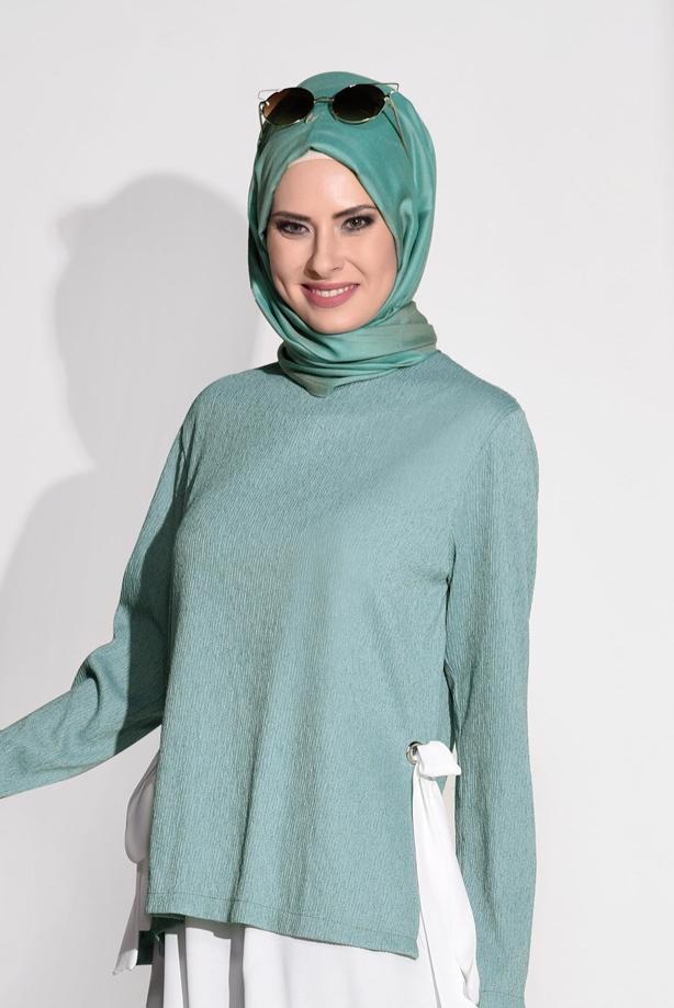 Tesettür giyim  BAĞCIK DETAYLI PANTOLONLU TAKIM 5756 - TRENDTESETTÜR