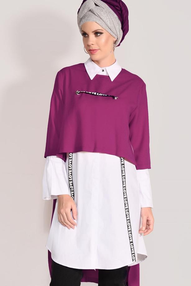 Tesettür giyim  T 6556 Zamane-Şeritli Tunik - TRENDTESETTÜR