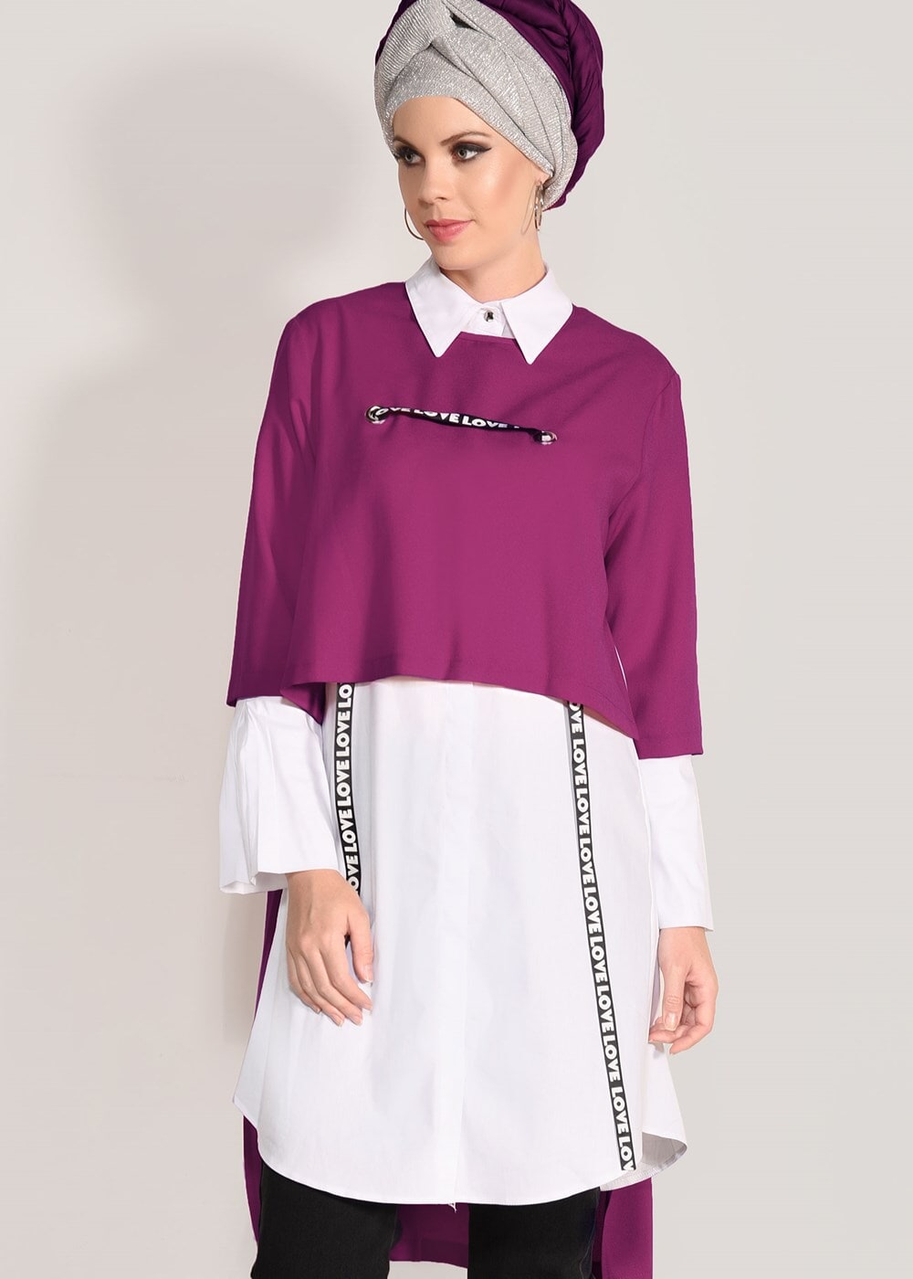 Hijab clothing FUCHSIA STRIPED TUNIC 6556 