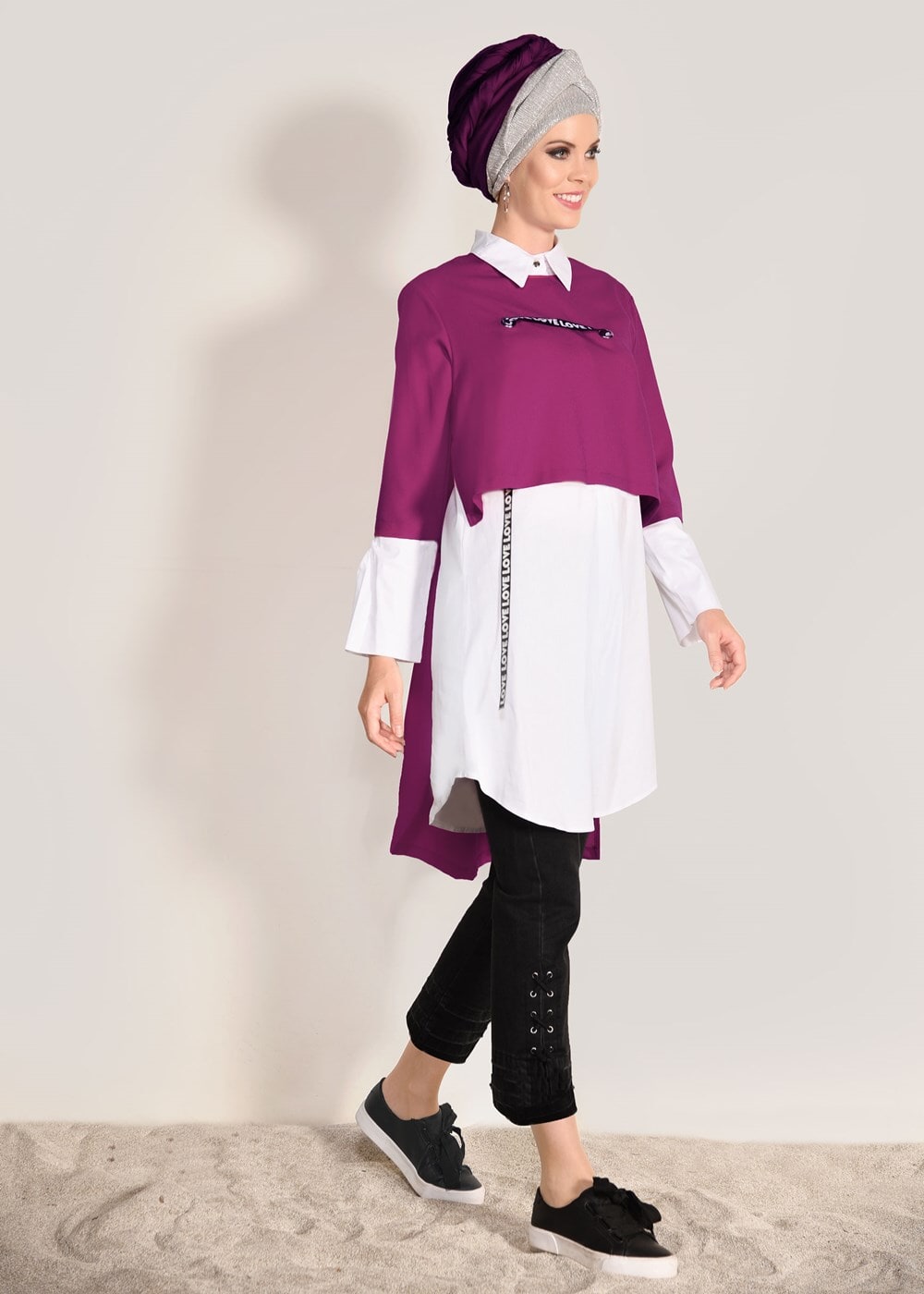 Hijab clothing FUCHSIA STRIPED TUNIC 6556 