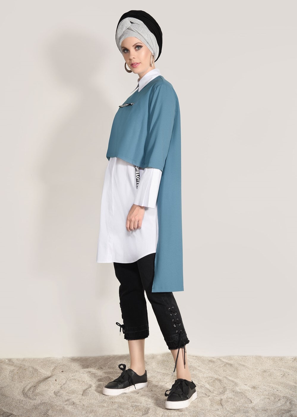 Vêtements hijab BLEU TUNIQUE À RAYURES 6556