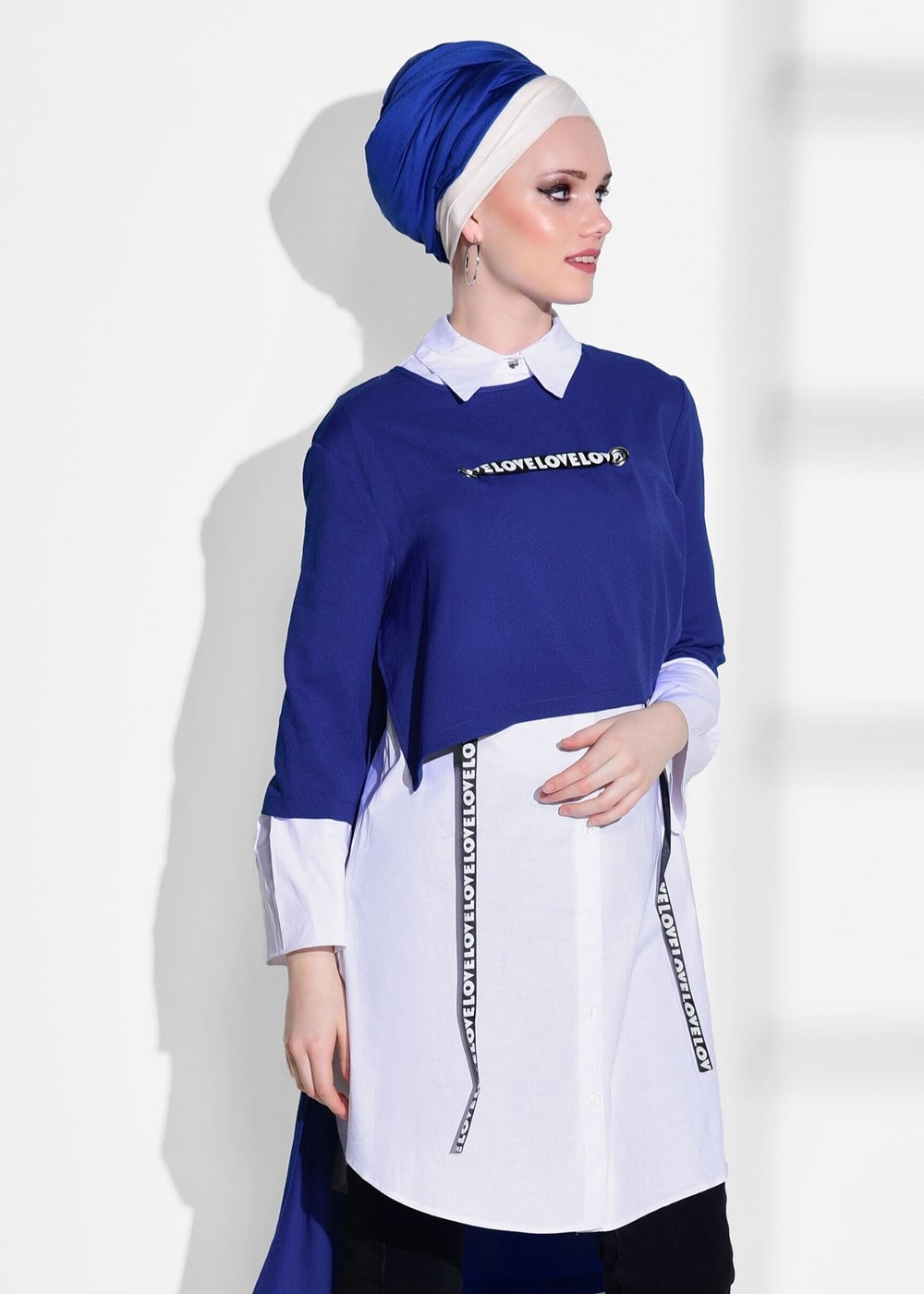 Vêtements hijab BLEU MARINE TUNIQUE À RAYURES 6556