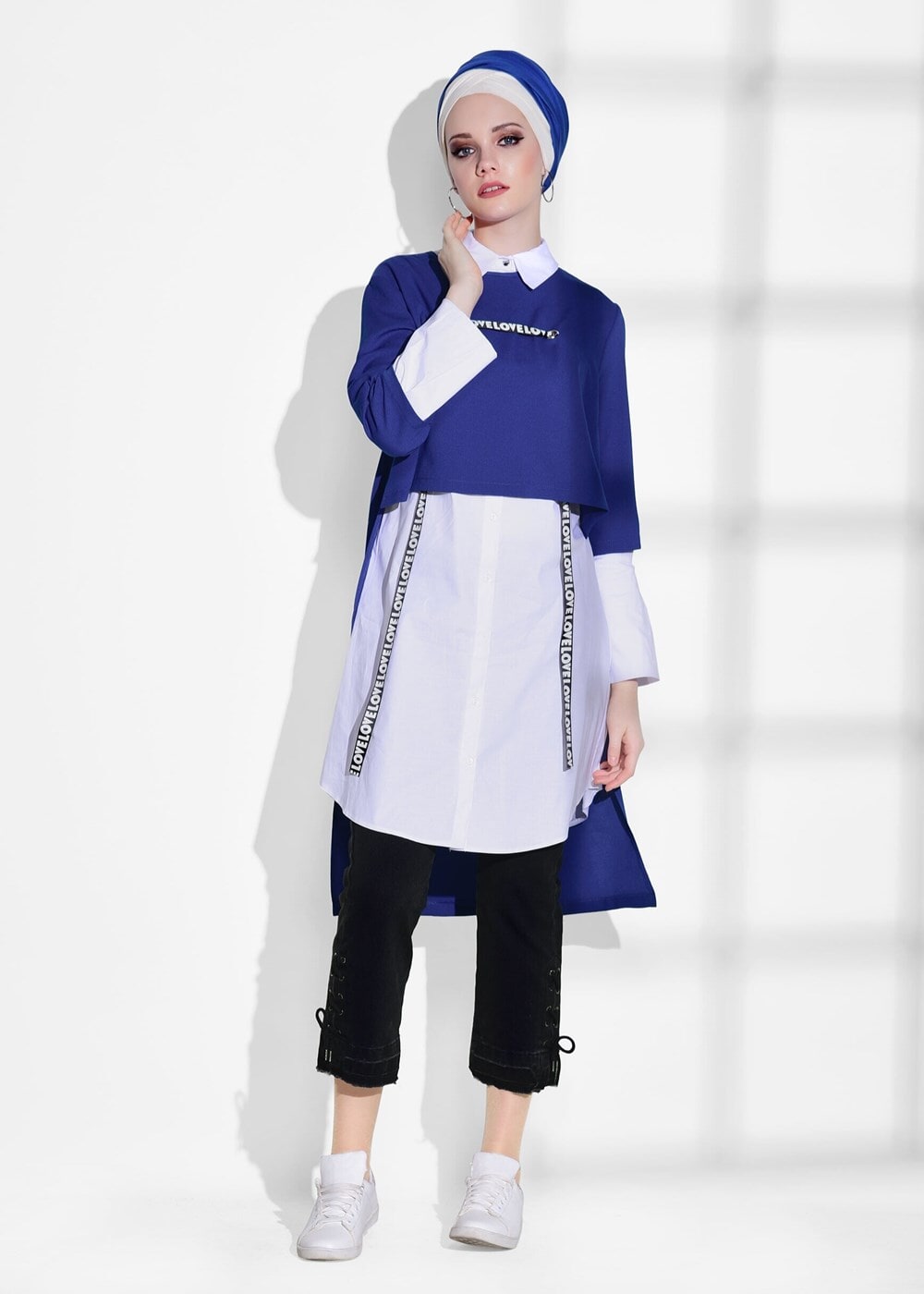 Vêtements hijab BLEU MARINE TUNIQUE À RAYURES 6556