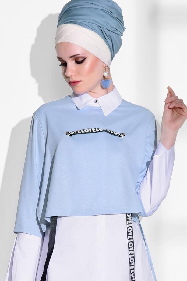 Tesettür giyim  T 6556 Zamane-Şeritli Tunik - TRENDTESETTÜR