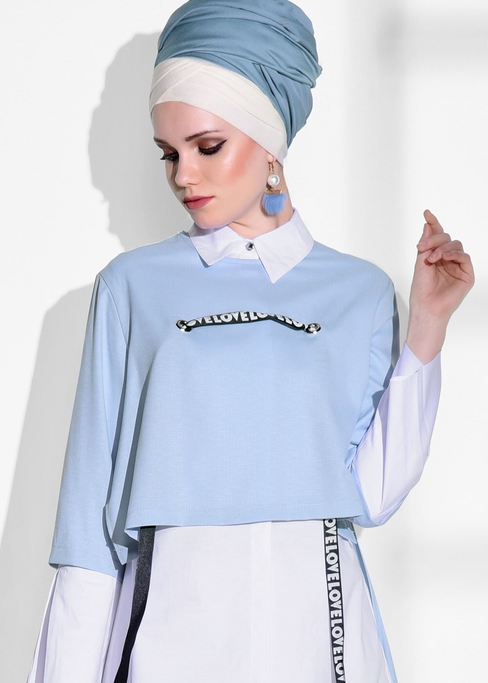 Vêtements hijab BLEU TUNIQUE À RAYURES 6556