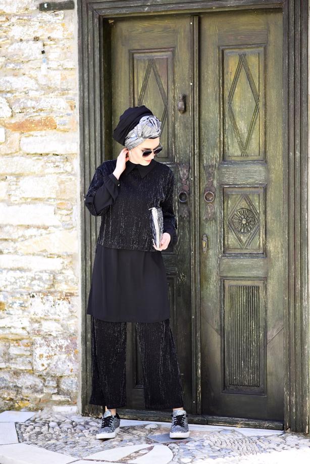 Vêtements hijab  SILVERY SUIT WITH PANTS 6756  - TRENDTESETTÜR