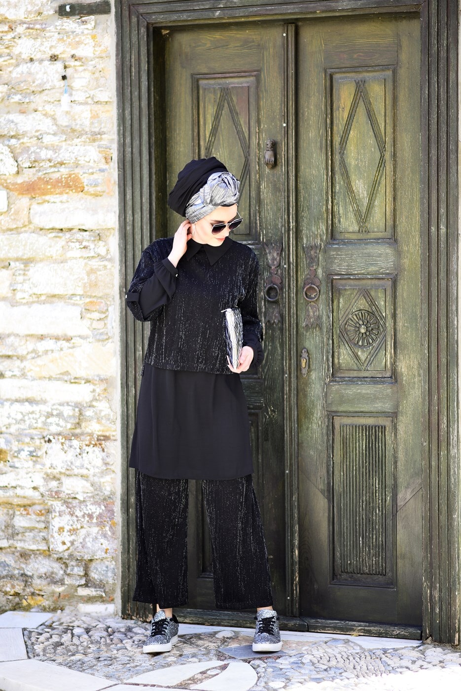 Vêtements hijab NOIR COSTUME ARGENT AVEC PANTALON 6756