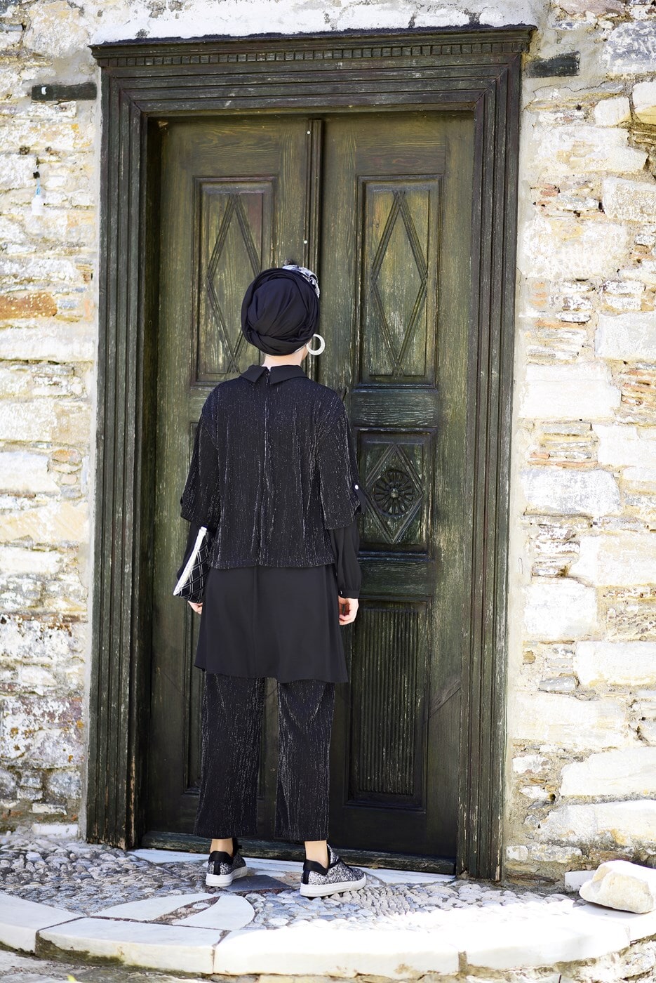 Vêtements hijab NOIR COSTUME ARGENT AVEC PANTALON 6756